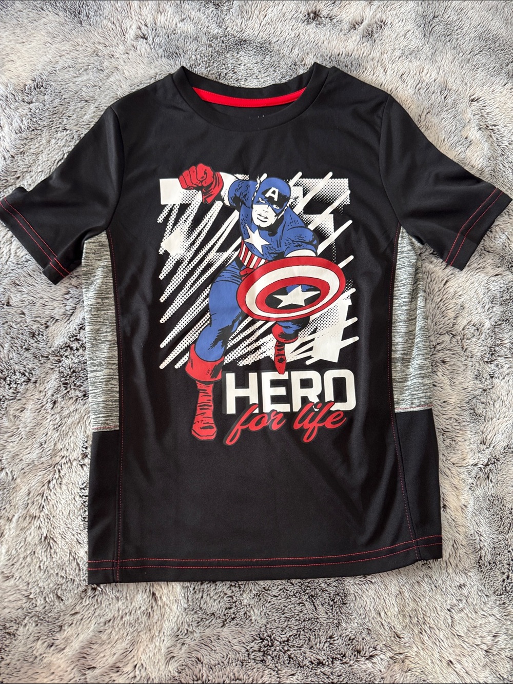 Captain American Marvel Boys 7 Activewear Short Sleeve Jumping Beans Black Shirt
